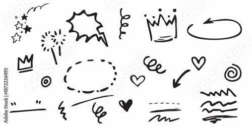 Hand drawn set of curly swish...