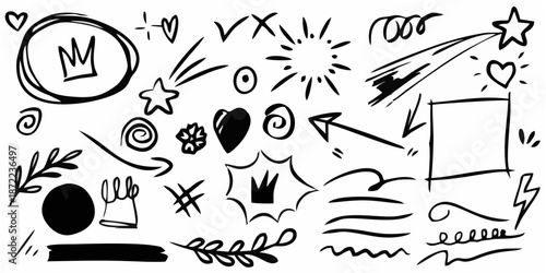 Hand drawn set of curly swish...