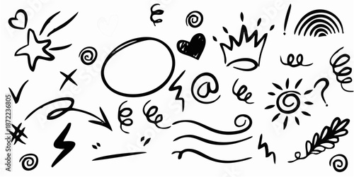 Hand drawn set of curly swish...