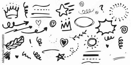 Hand drawn set of curly swish...