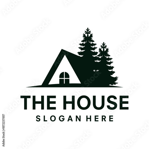 green house and tree building logo design vector symbol sign illustrations