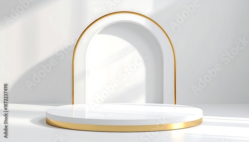 Elegant White and Gold Podium for Product Presentation and Display.