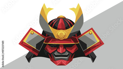 Bold, modern geometric interpretation of a traditional Japanese samurai helmet, combining ancient symbolism with contemporary design.
