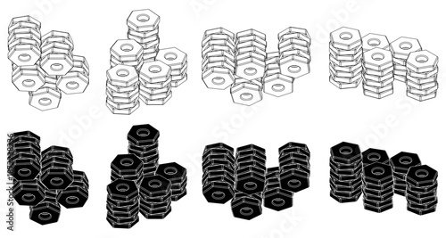 stack of hex nuts vector silhoeuttes