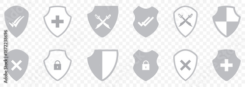 Secure your data with these modern blue shield icons featuring locks and checkmarks, perfect for digital protection and verification needs on Transparent Background EPS 10.