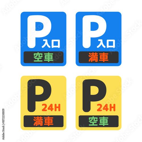 駐車場の電光表示（満車・空車）のアイコンイラストセット