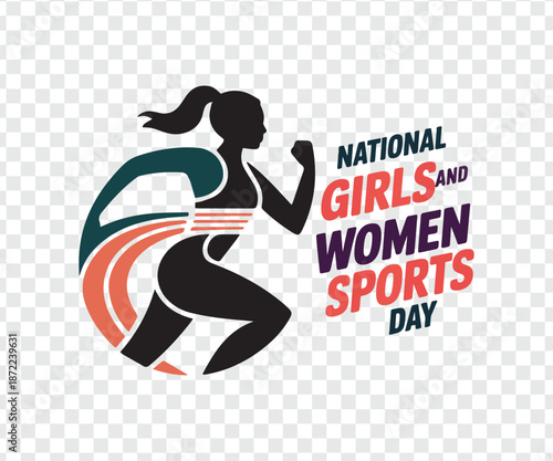 National Girls and Women Sports Day Runner Silhouette vector illustration