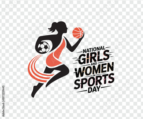 National Girls & Women in Sports Day Celebration, Logo style Silhouette vector