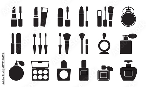 Collection of makeup and cosmetic product silhouettes for beauty applications
