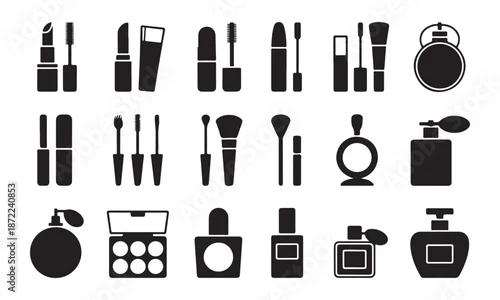 Obraz Collection of makeup and cosmetic product silhouettes for beauty applications