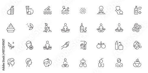 Collection of wellness and spa icons for health and beauty services design and relaxation