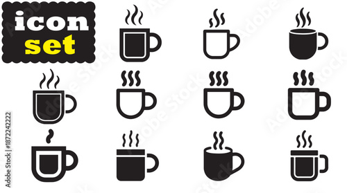 Coffee mug icon Set, Coffee mug solid Vector
