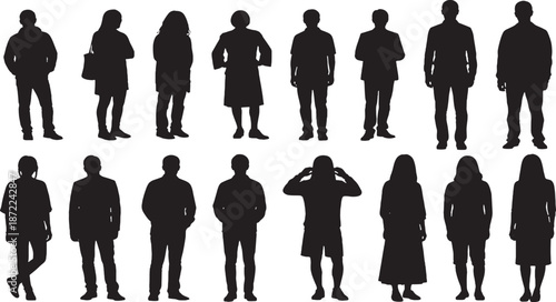 Collection of diverse people silhouettes in various poses and attire.