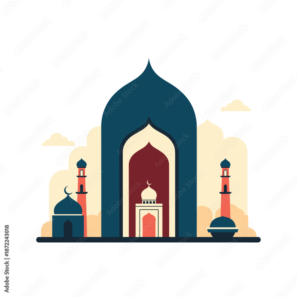 Obraz premium Vibrant mosque architecture with domes and minarets in warm colors