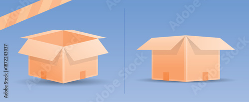 empty opened cardboard box 3d illustration vector