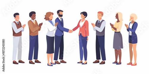 Diverse group of professionals celebrating a successful business deal with applause