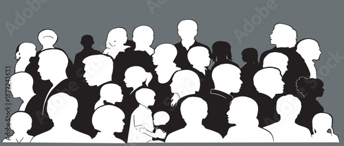 Diverse group of people silhouetted against a gray background.
