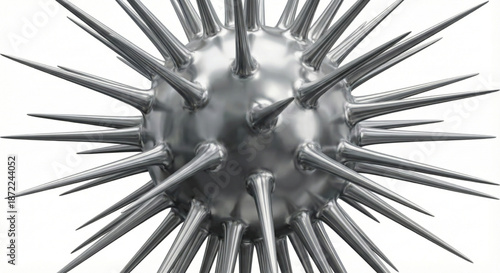 Intricate metallic spiked sphere representing a dangerous virus, pathogen, or abstract hazardous concept in an isolated setting