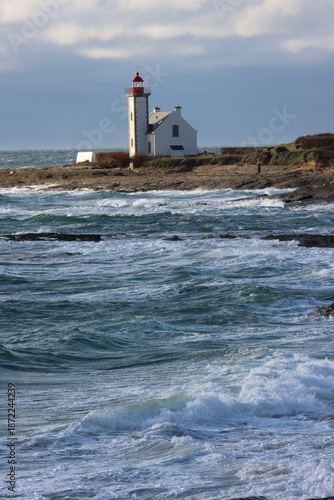 Phare de la Pointe des Chats, île de Groix, océan Atlantique (Bretagne, Morbihan, France)