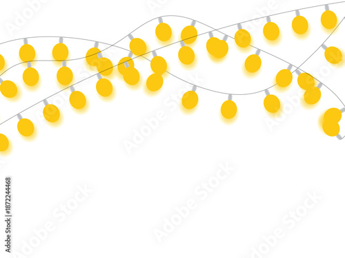 A string of yellow lights on a white background