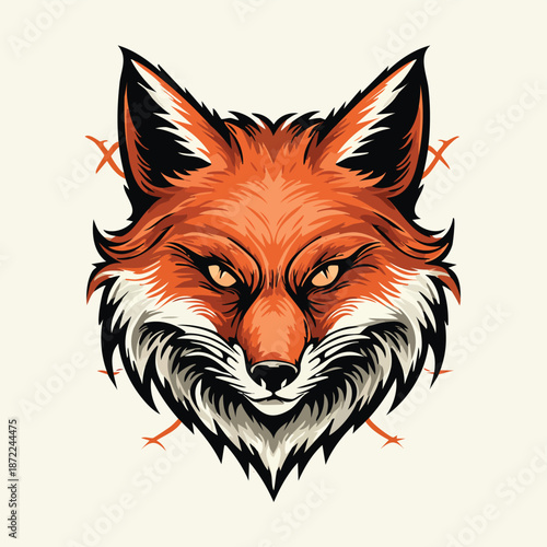 A cute red fox head vector illustration mascot design featuring wild animal nature art for a creative wildlife symbol drawing
