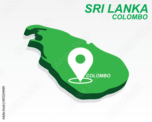 Sri Lanka Map Vector, Colombo Capital City Marker on Green 3D Island, Sri Lanka Infographic Design, Editable Destination Pointer Sri Lanka Geography