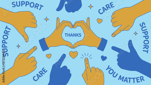 Supportive hands forming a heart with thanks and care