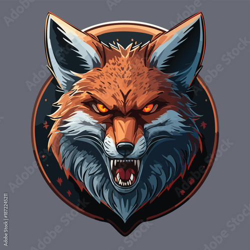 Vector illustration of a fierce red fox head cartoon mascot featuring a wild animal face symbol for an angry canine predator tattoo or wildlife nature art