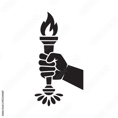 A hand firmly grasping a lit torch symbolizing strength and illumination