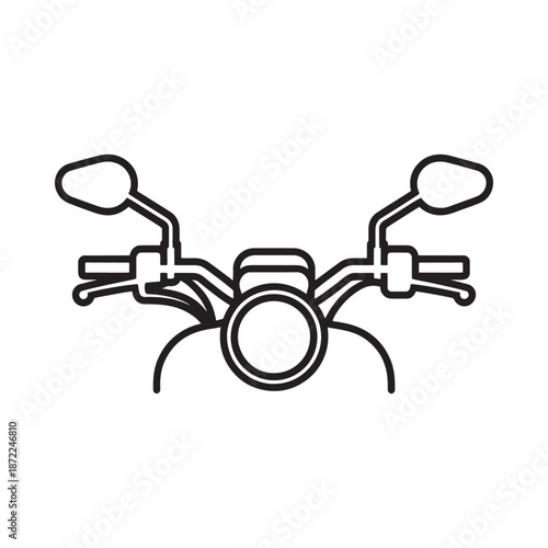 Simple line drawing of motorcycle handlebars and front wheel assembly