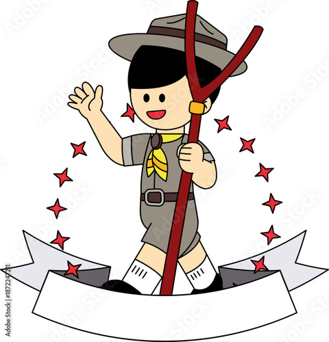 The logo of a boy in a Thai scout uniform walking