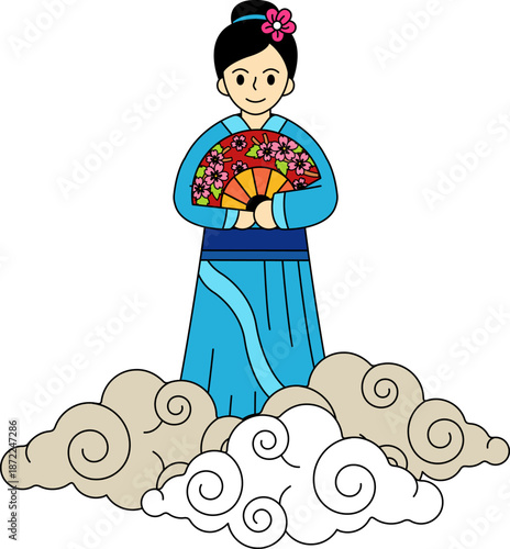 A woman in a Traditional Chinese costume holding a fan