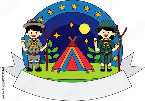 The logo of Boy Scouts and Girl Scouts camping.