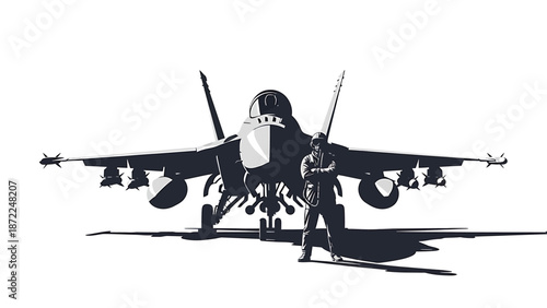 Military pilot standing confidently beside a fighter jet