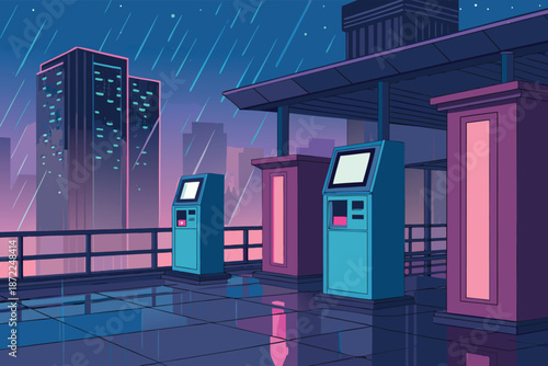 Cyberpunk Rooftop Microloan Kiosk