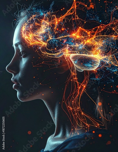 Surreal poster about human talking with AI