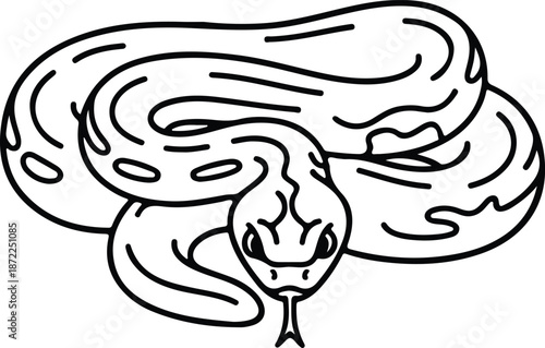 Coiled snake line art – dangerous reptile cartoon vector for coloring book