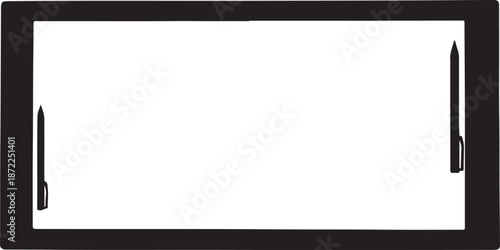 A blank digital drawing tablet with a stylus on the side, ready for creative work.