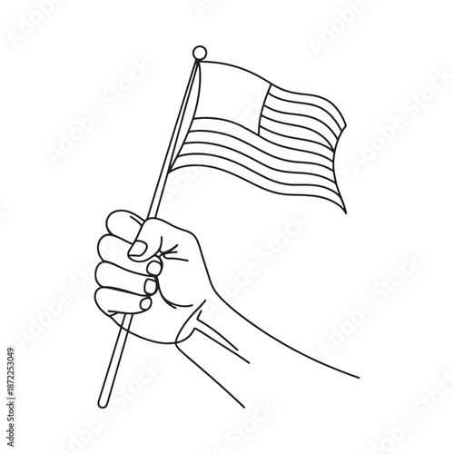 A hand firmly grasping a waving american flag in a simple outline