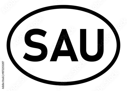 Saudi Arabia country code SAU icon vector on a white background
Country code abbreviation oval sticker icon on a white background