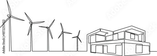 Wind turbines near modern house Vector