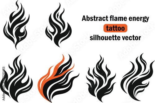 Abstract Flame Energy Black Silhouette Tattoo Vector Set EPS