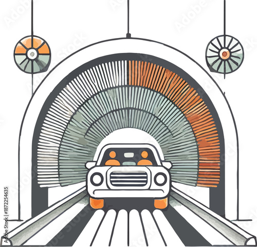 Car entering a car wash tunnel illustration automobile