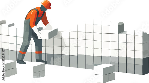 Construction worker laying bricks on a wall bricklayer