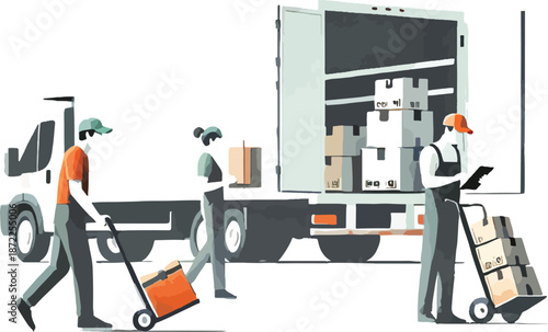 Delivery Workers Loading Boxes onto a Truck logistics