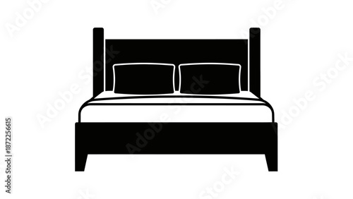 Double bed furniture icon in black and white silhouette vector.