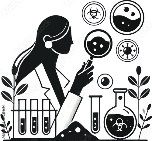 Scientist examining microorganisms illustration researcher