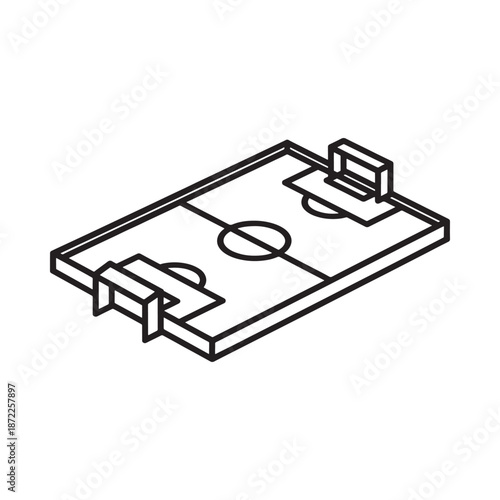 A simple black and white illustration of a foosball table top down view