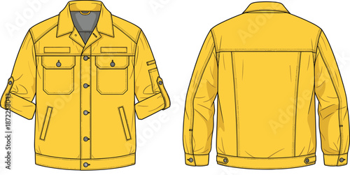 Yellow Utility Jacket Front and Back View on White Background outerwear coat