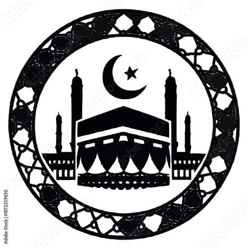 Vintage grunge rubber stamp vector illustration featuring a travel sign and silhouette icon of Venice city for a circular art label design